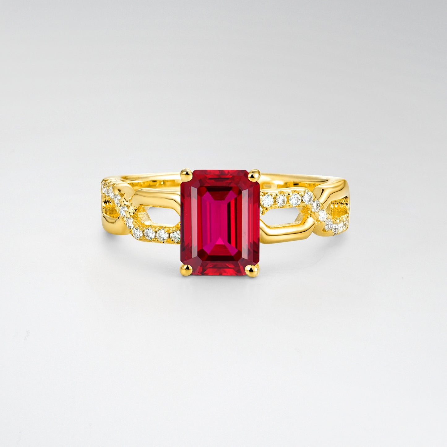 Modern Emerald Cut Ruby Engagement Ring with Intertwining Pave - Additional view