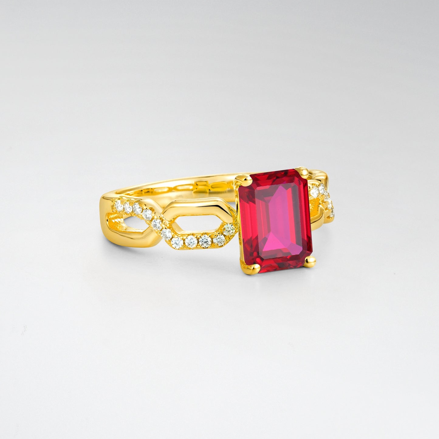 Modern Emerald Cut Ruby Engagement Ring with Intertwining Pave - Additional view