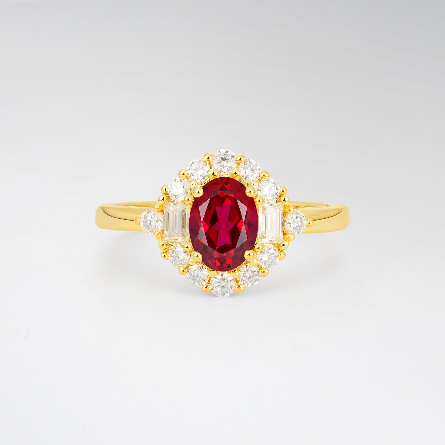Vintage Oval Cut Baguette Halo Ruby Engagement Ring - Additional view