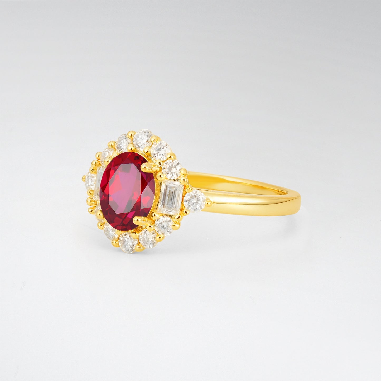 Vintage Oval Cut Baguette Halo Ruby Engagement Ring - Additional view