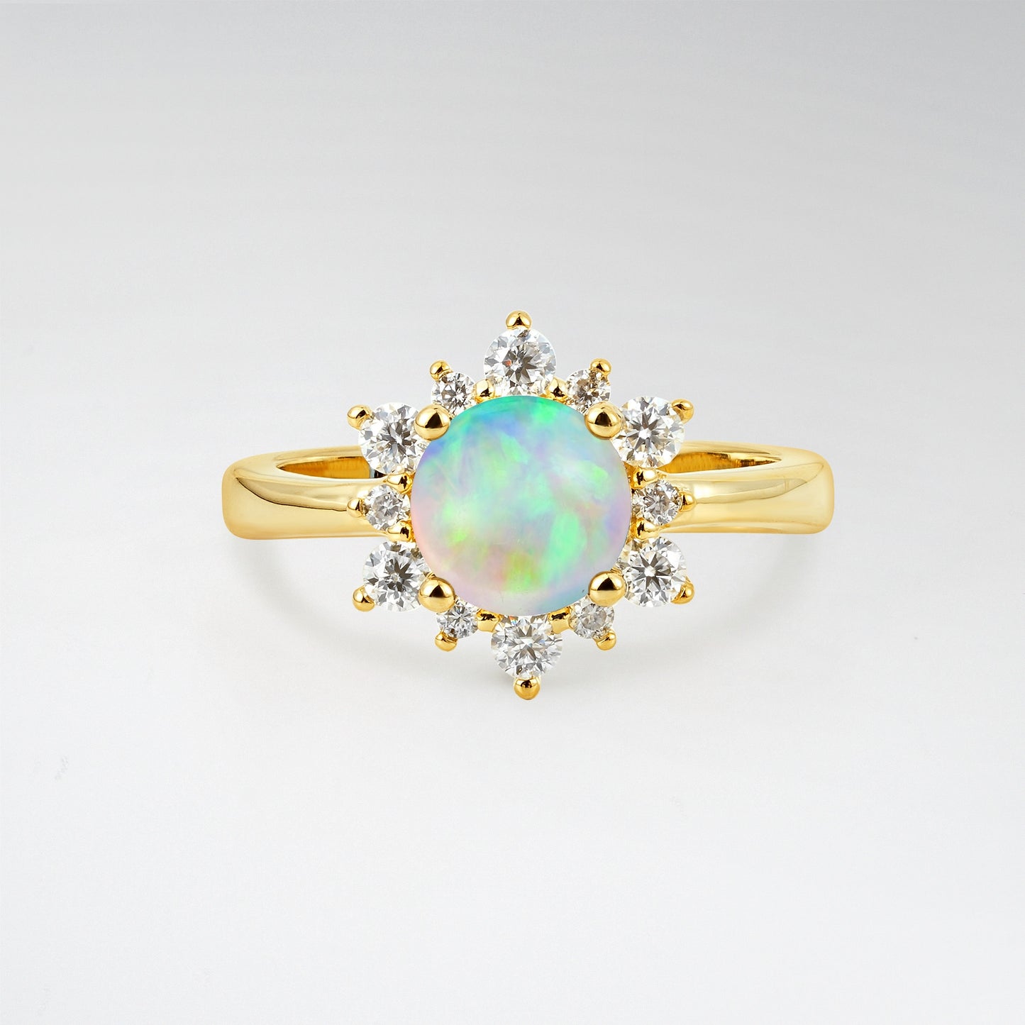 Round Cut Starburst Halo Opal Vintage Engagement Ring - Additional view