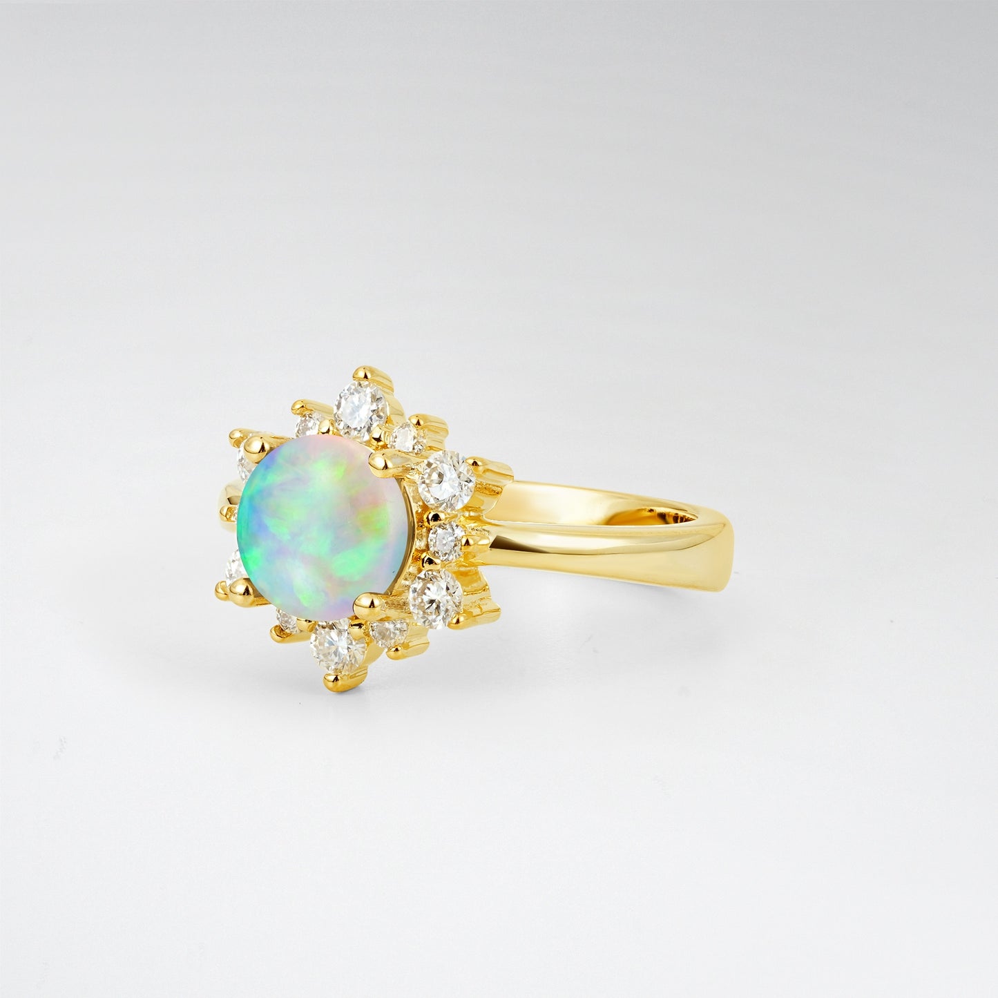 Round Cut Starburst Halo Opal Vintage Engagement Ring - Additional view