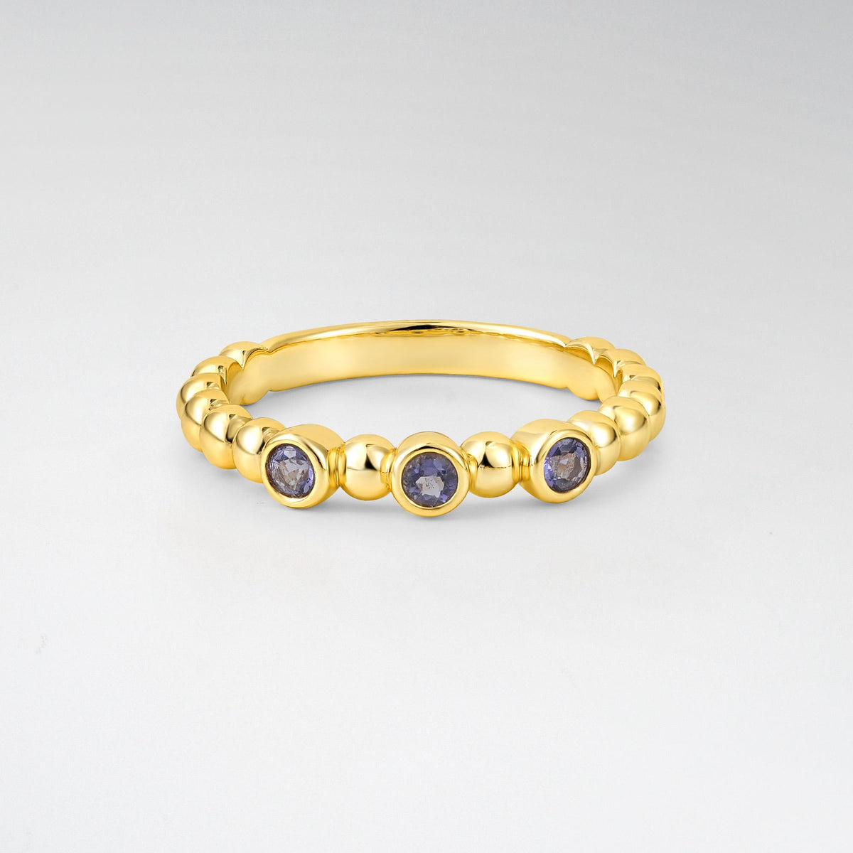 Modern Beaded Three Stone Moissanite Wedding Band - Additional view