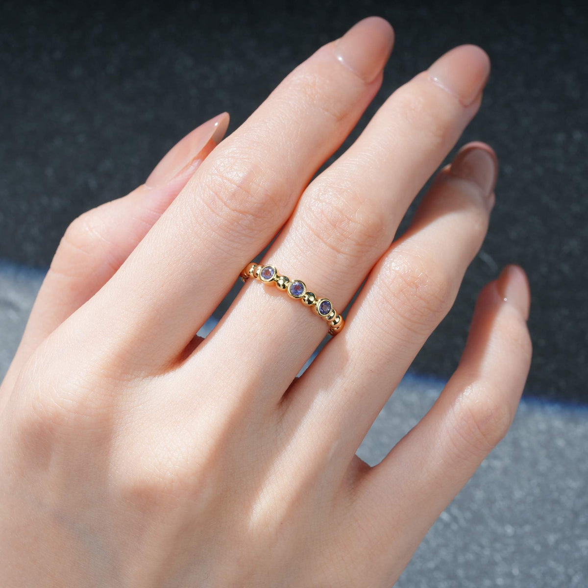 Modern Beaded Three Stone Moissanite Wedding Band - Additional view