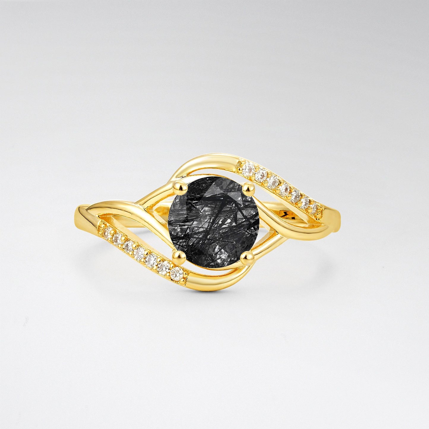 Elegant Black Rutilated Quartz Engagement Ring with Intricate Twisted - Additional view