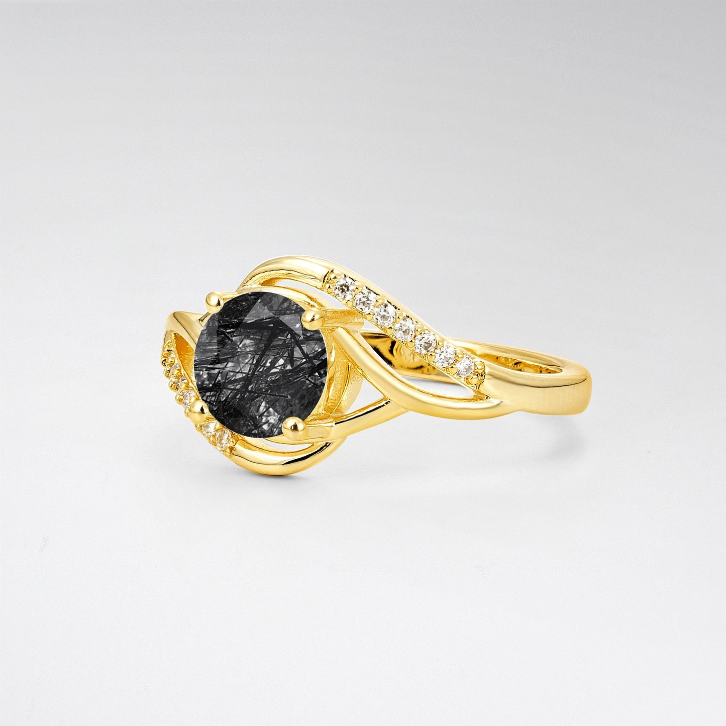 Elegant Black Rutilated Quartz Engagement Ring with Intricate Twisted - Additional view