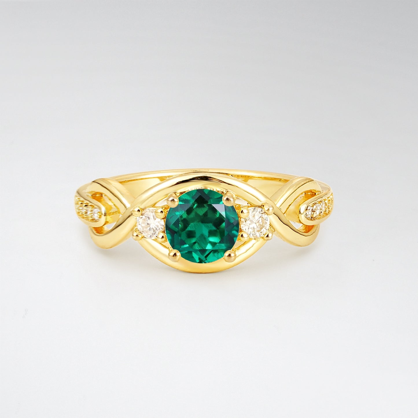 Vintage Round Cut Intertwined Emerald Engagement Ring - Additional view