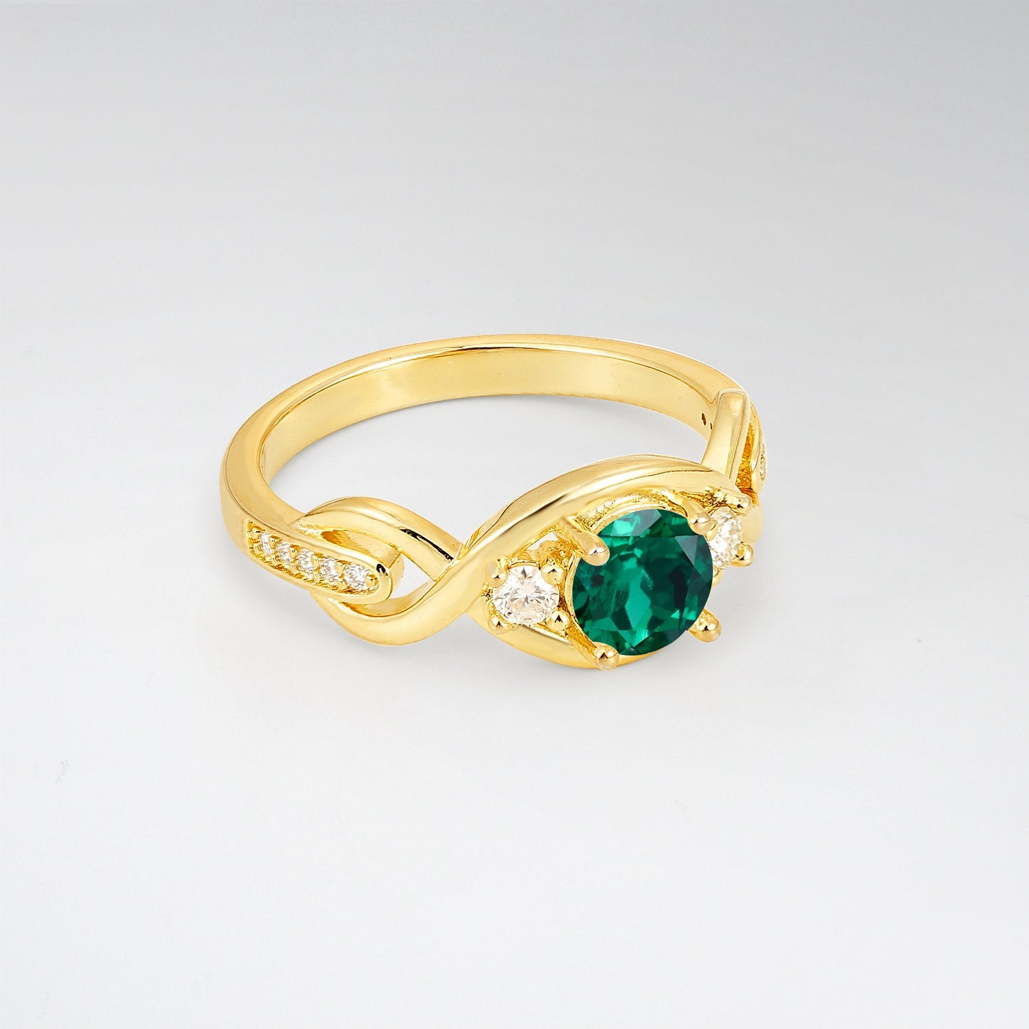 Vintage Round Cut Intertwined Emerald Engagement Ring - Additional view