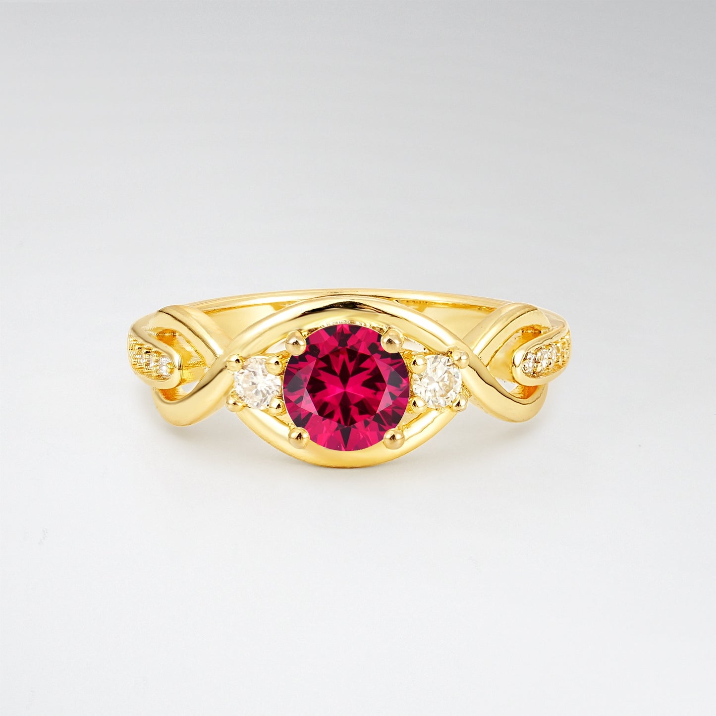 Vintage Round Cut Intertwined Ruby Engagement Ring - Additional view