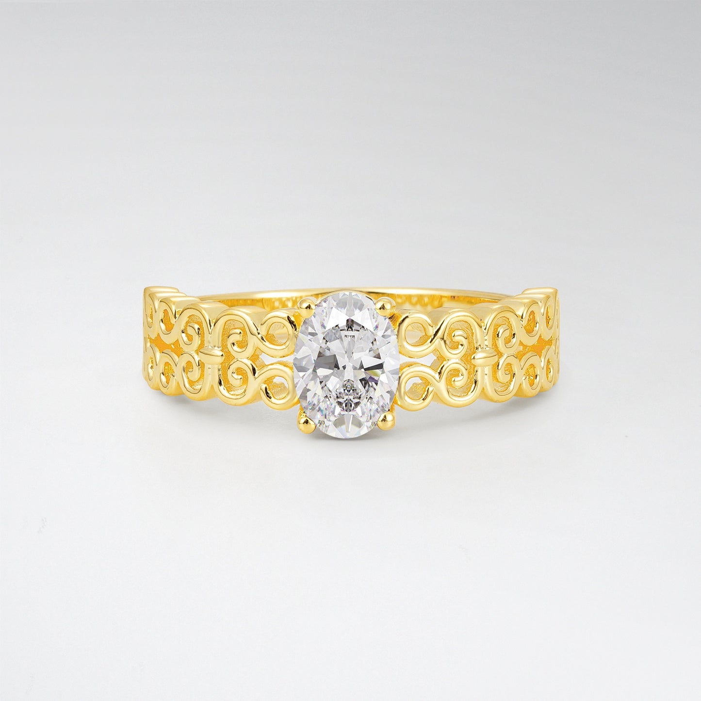 Vintage Oval Cut Ornate Filigree Moissanite Solitaire Ring - Additional view