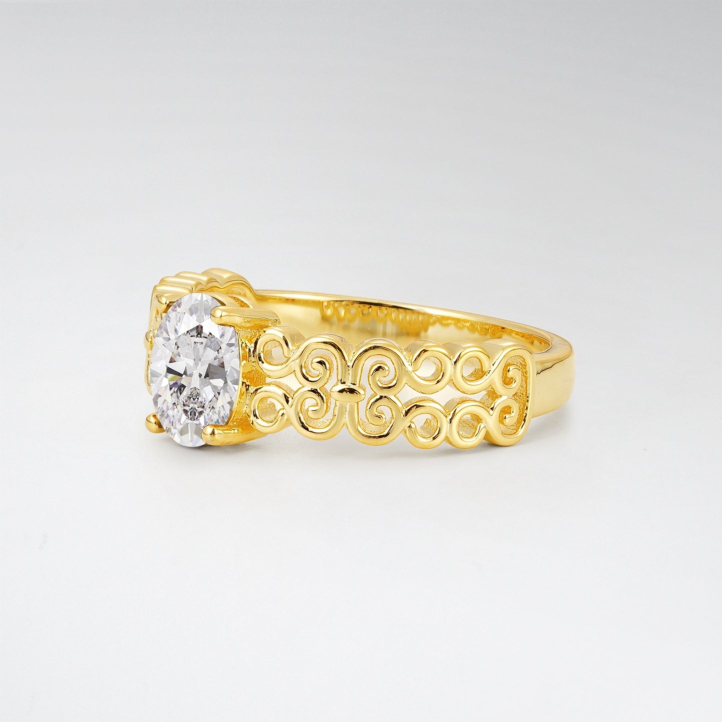 Vintage Oval Cut Ornate Filigree Moissanite Solitaire Ring - Additional view