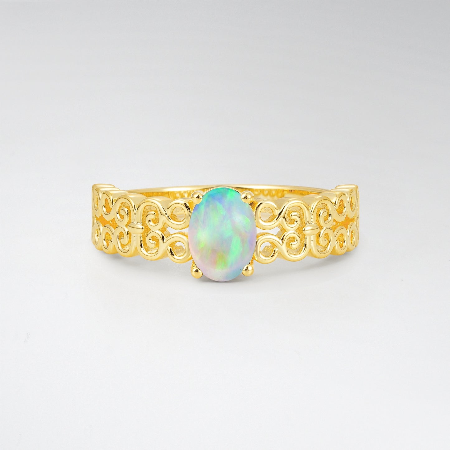 Vintage Oval Cut Ornate Filigree Opal Solitaire Ring - Additional view