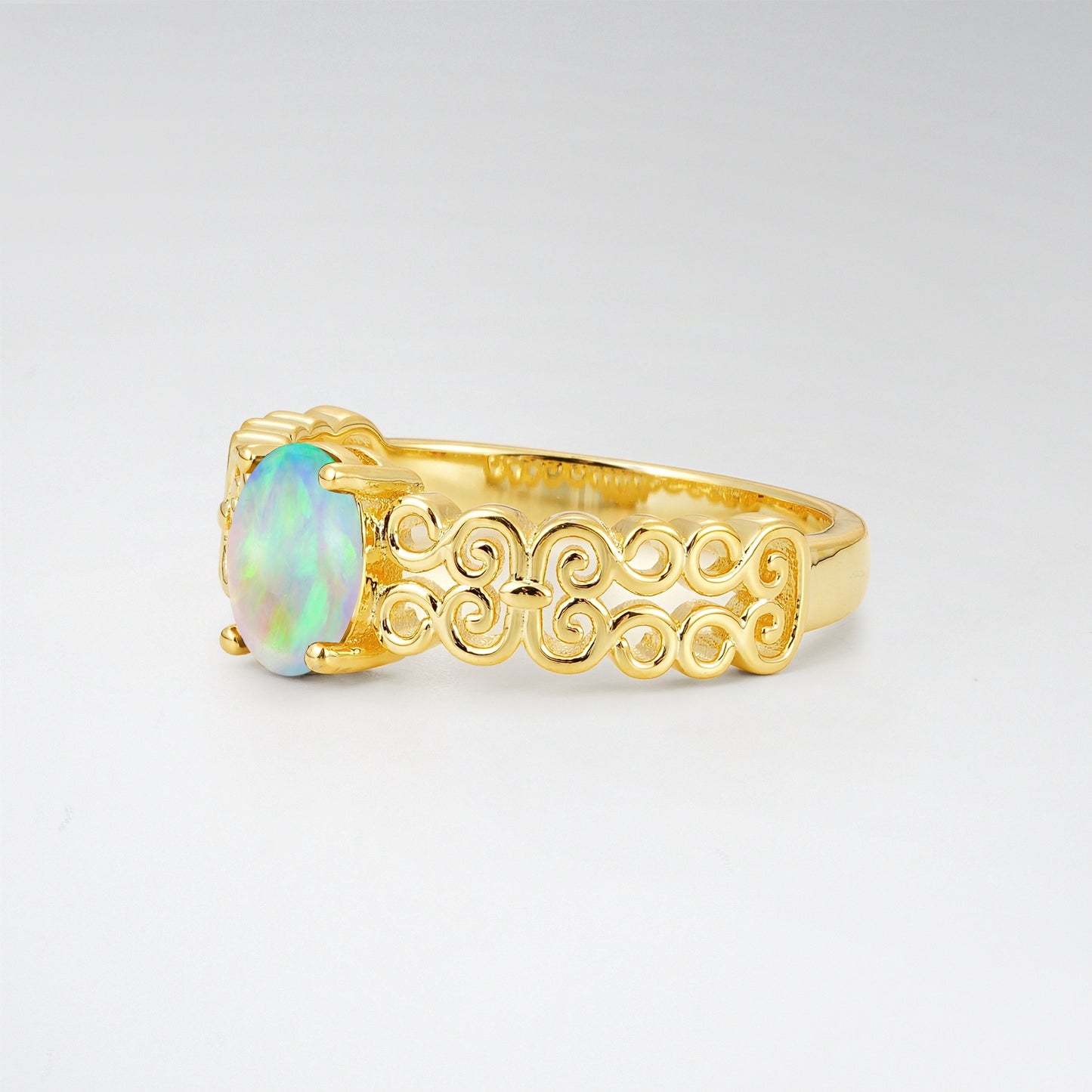 Vintage Oval Cut Ornate Filigree Opal Solitaire Ring - Additional view