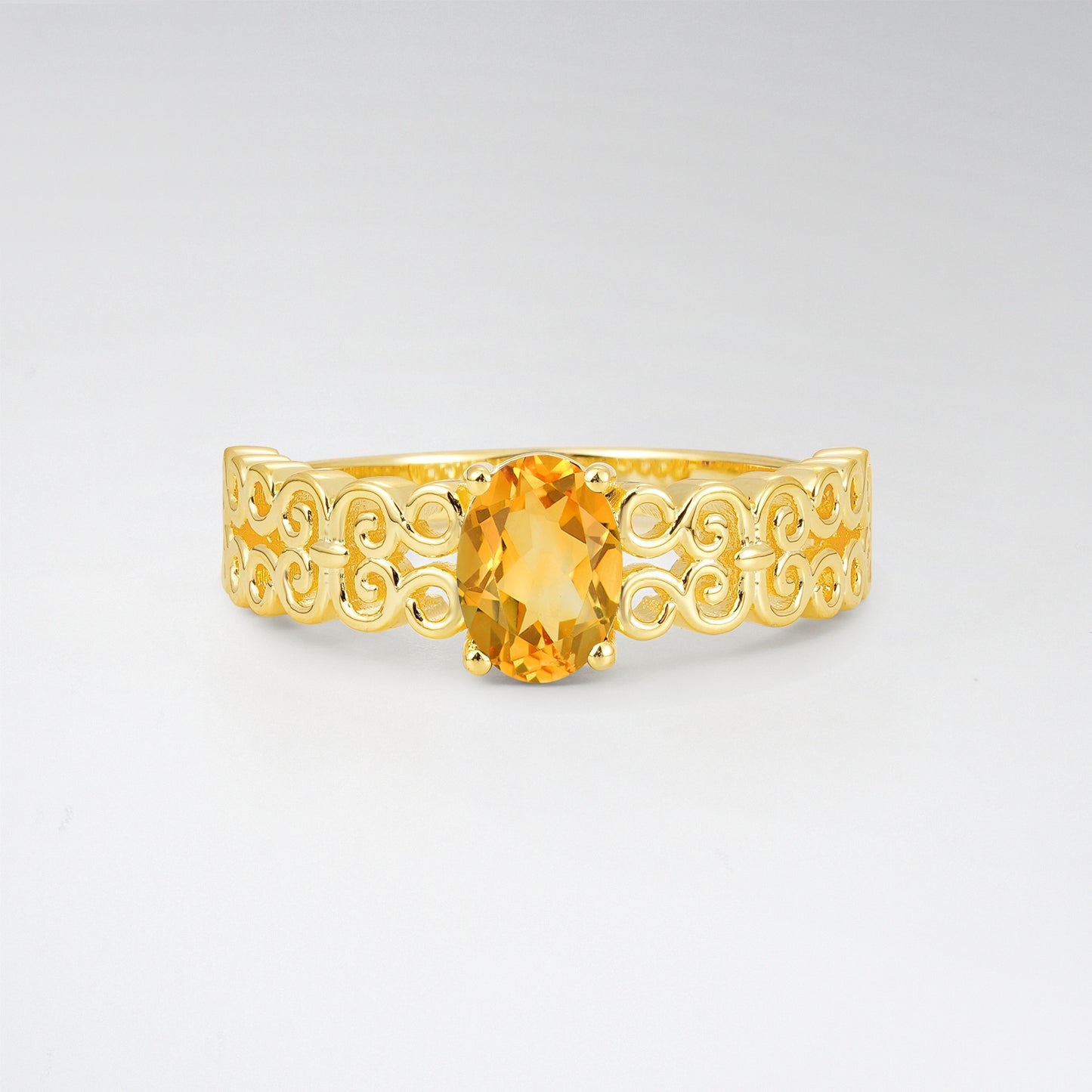 Vintage Oval Cut Ornate Filigree Citrine Solitaire Ring - Additional view