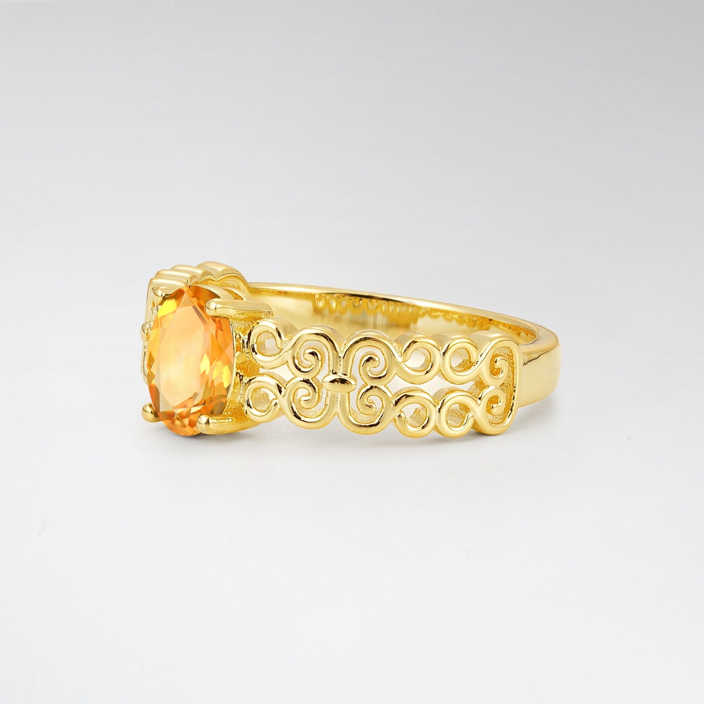 Vintage Oval Cut Ornate Filigree Citrine Solitaire Ring - Additional view