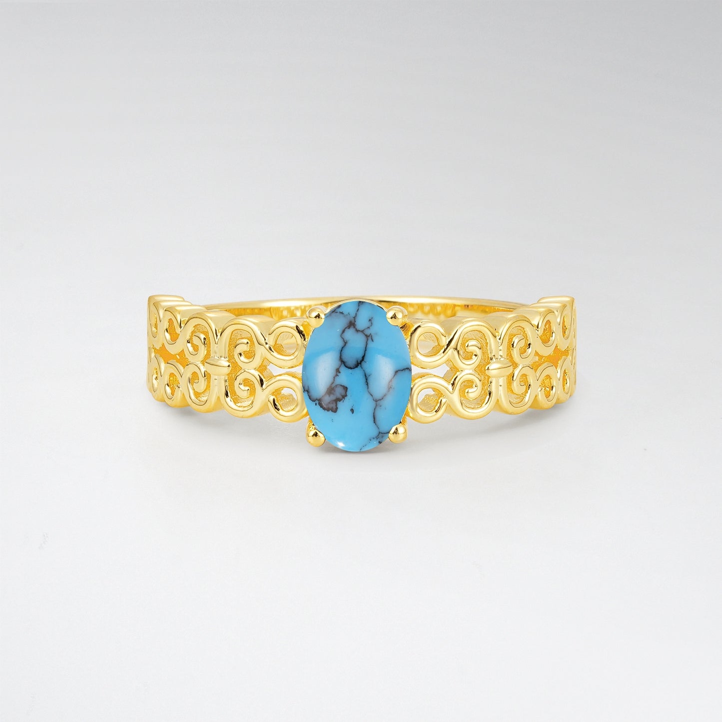 Vintage Oval Cut Ornate Filigree Turquoise Solitaire Ring - Additional view