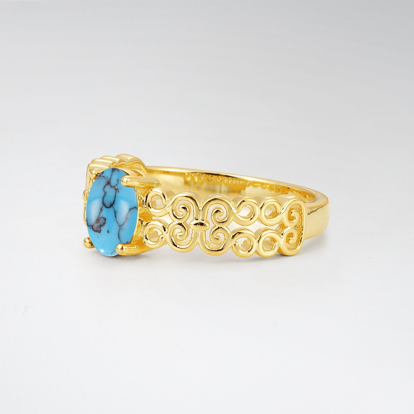 Vintage Oval Cut Ornate Filigree Turquoise Solitaire Ring - Additional view