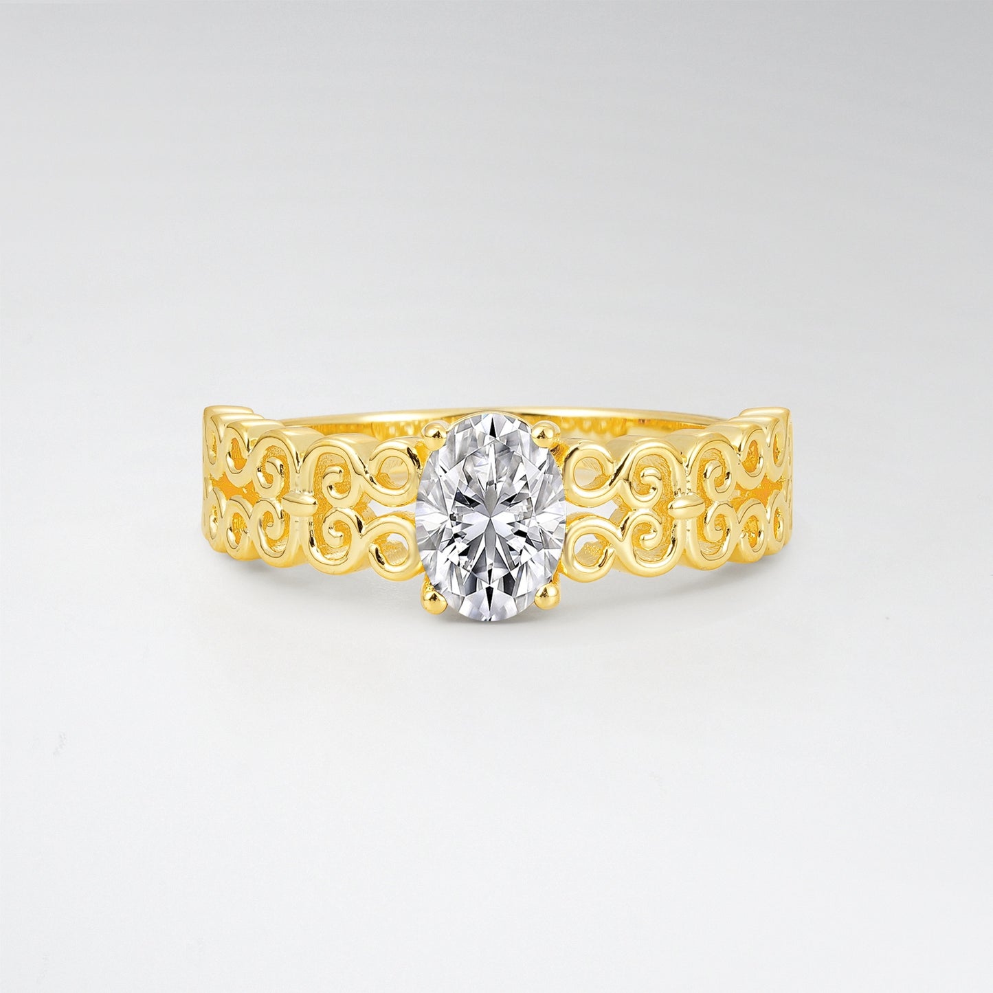 Vintage Oval Cut Ornate Filigree Lab Diamond Solitaire Ring - Additional view