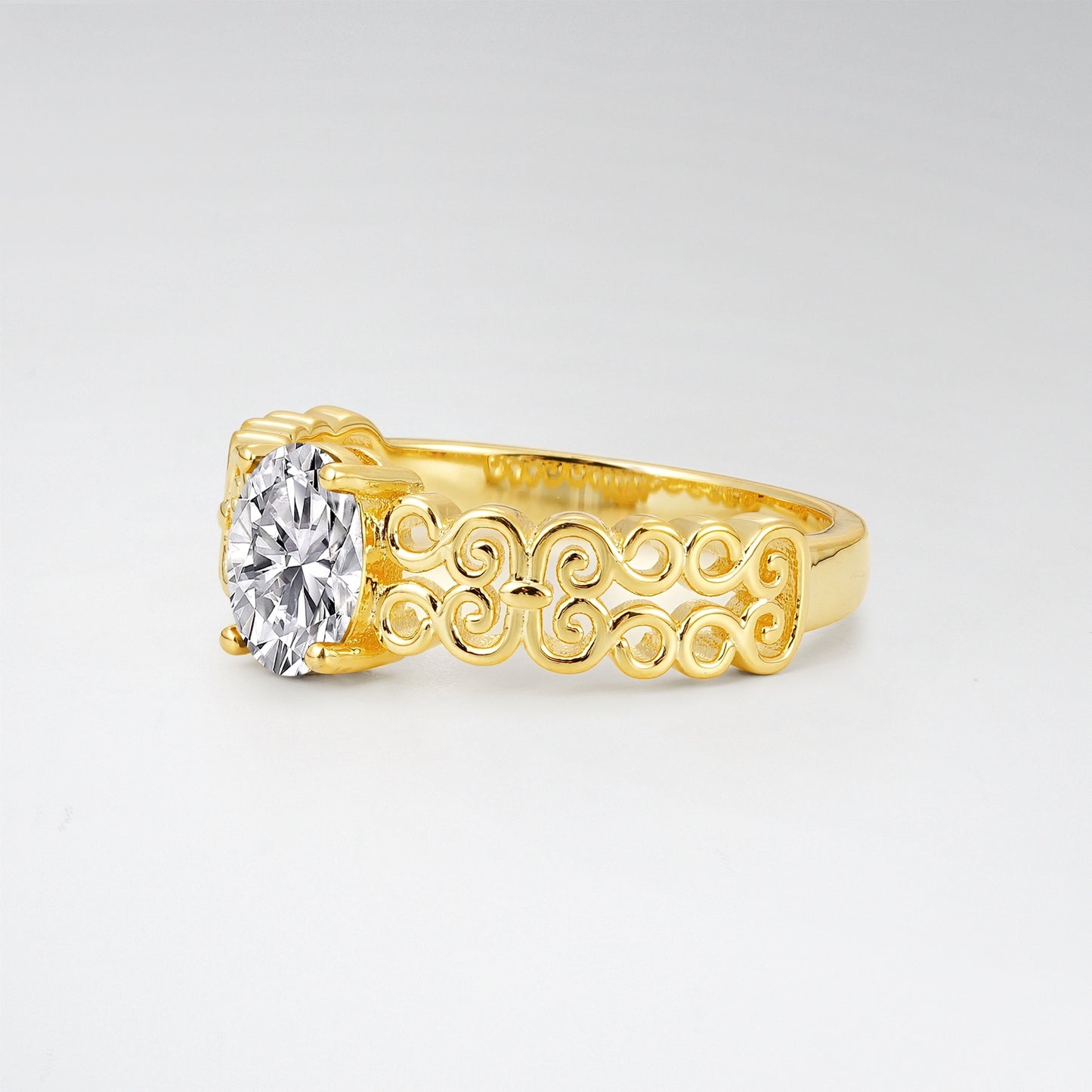 Vintage Oval Cut Ornate Filigree Lab Diamond Solitaire Ring - Additional view