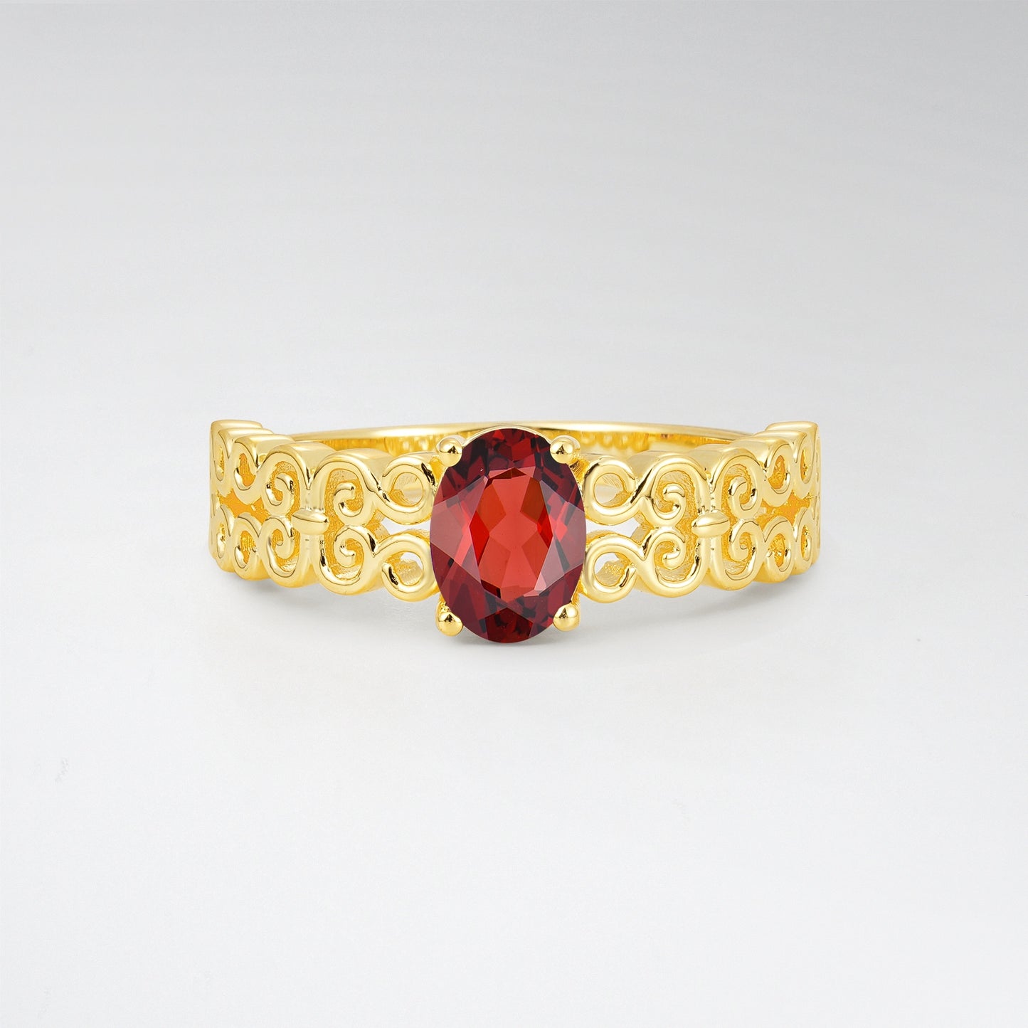 Vintage Oval Cut Ornate Filigree Garnet Solitaire Ring - Additional view