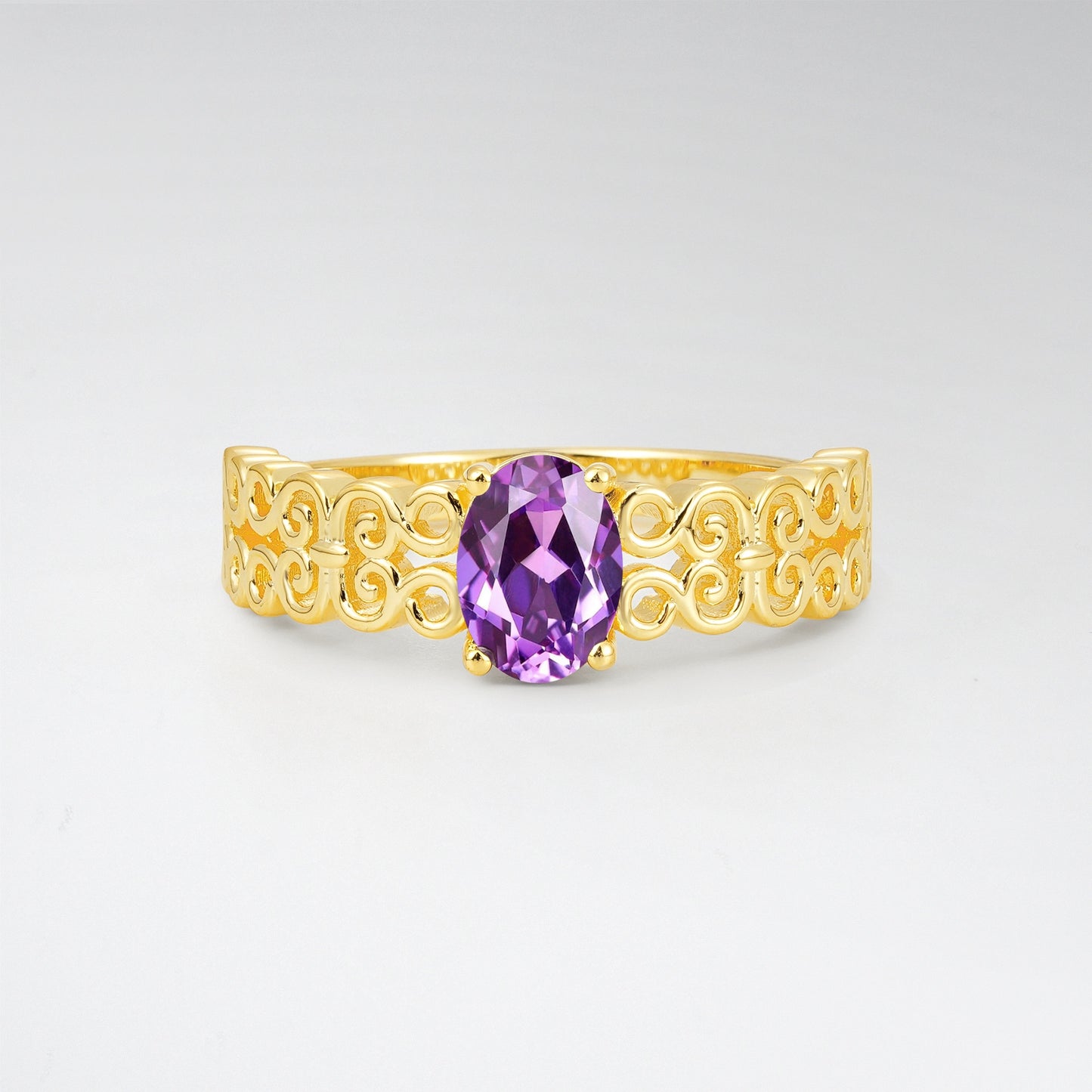 Vintage Oval Cut Ornate Filigree Amethyst Solitaire Ring - Additional view