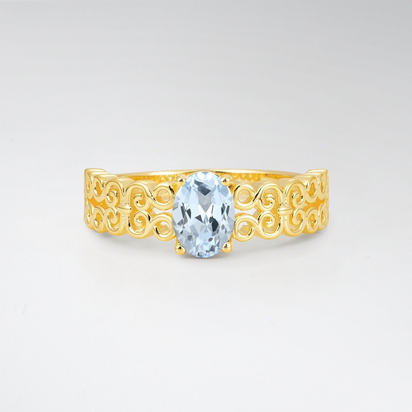Vintage Oval Cut Ornate Filigree Aquamarine Solitaire Ring - Additional view