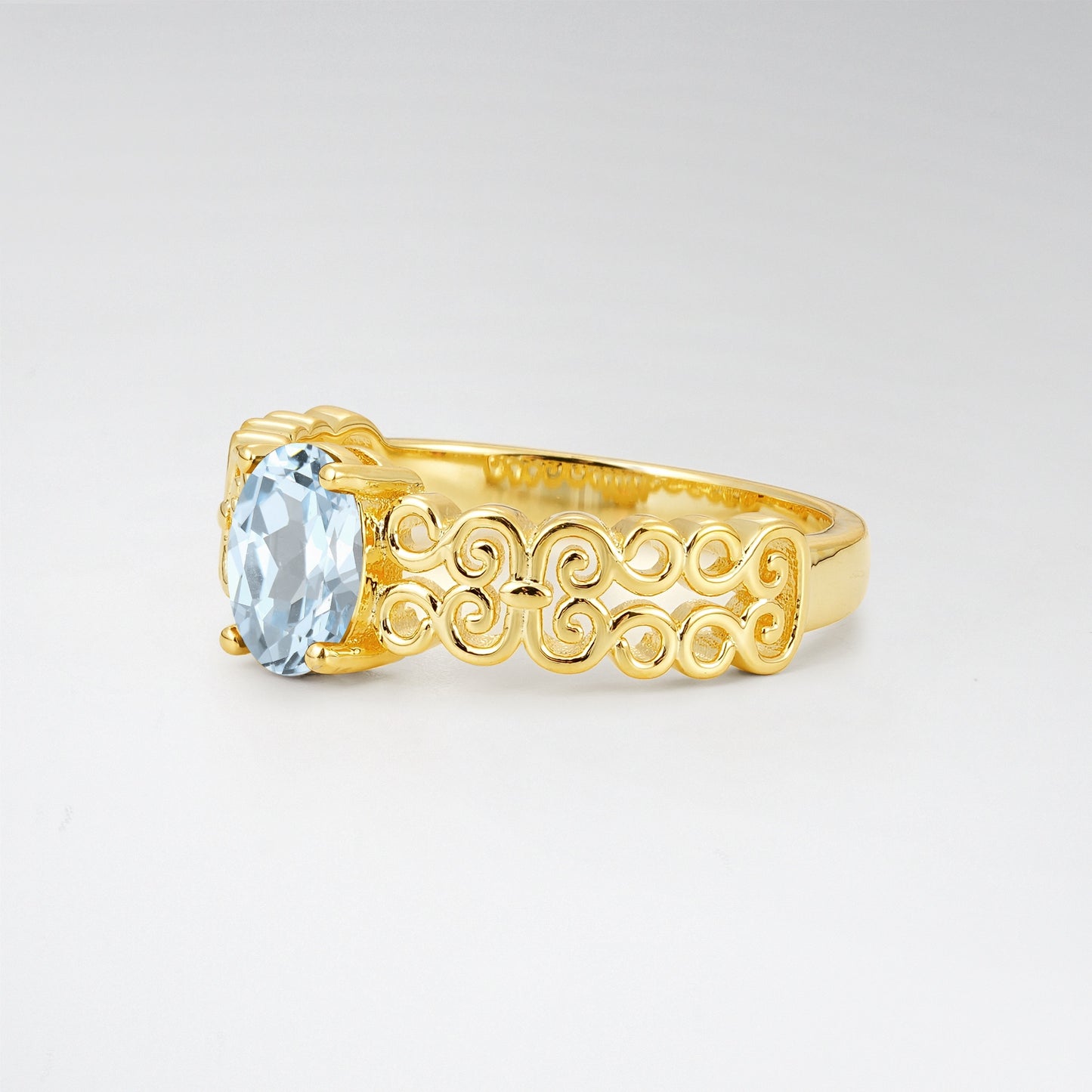 Vintage Oval Cut Ornate Filigree Aquamarine Solitaire Ring - Additional view