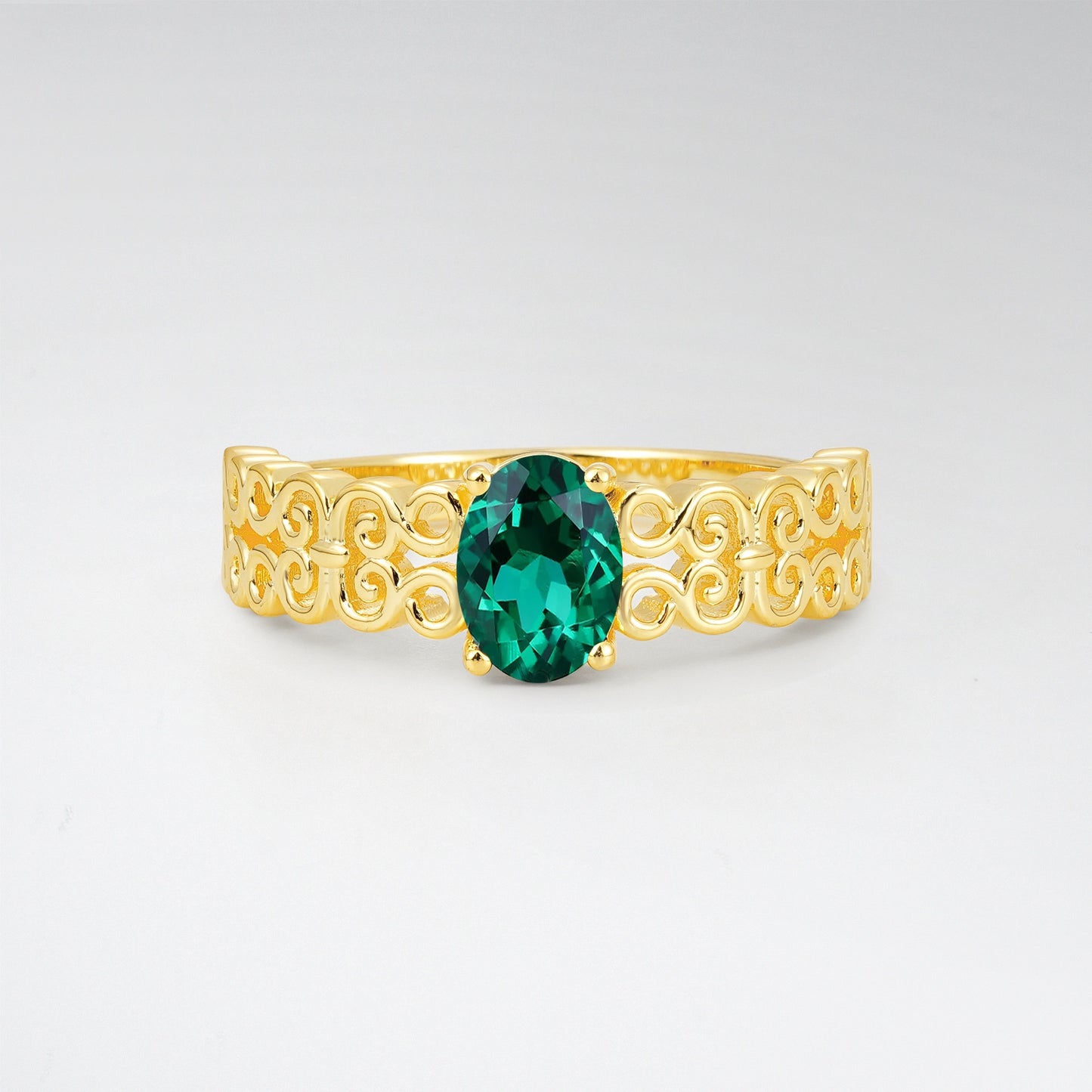Vintage Oval Cut Ornate Filigree Emerald Solitaire Ring - Additional view