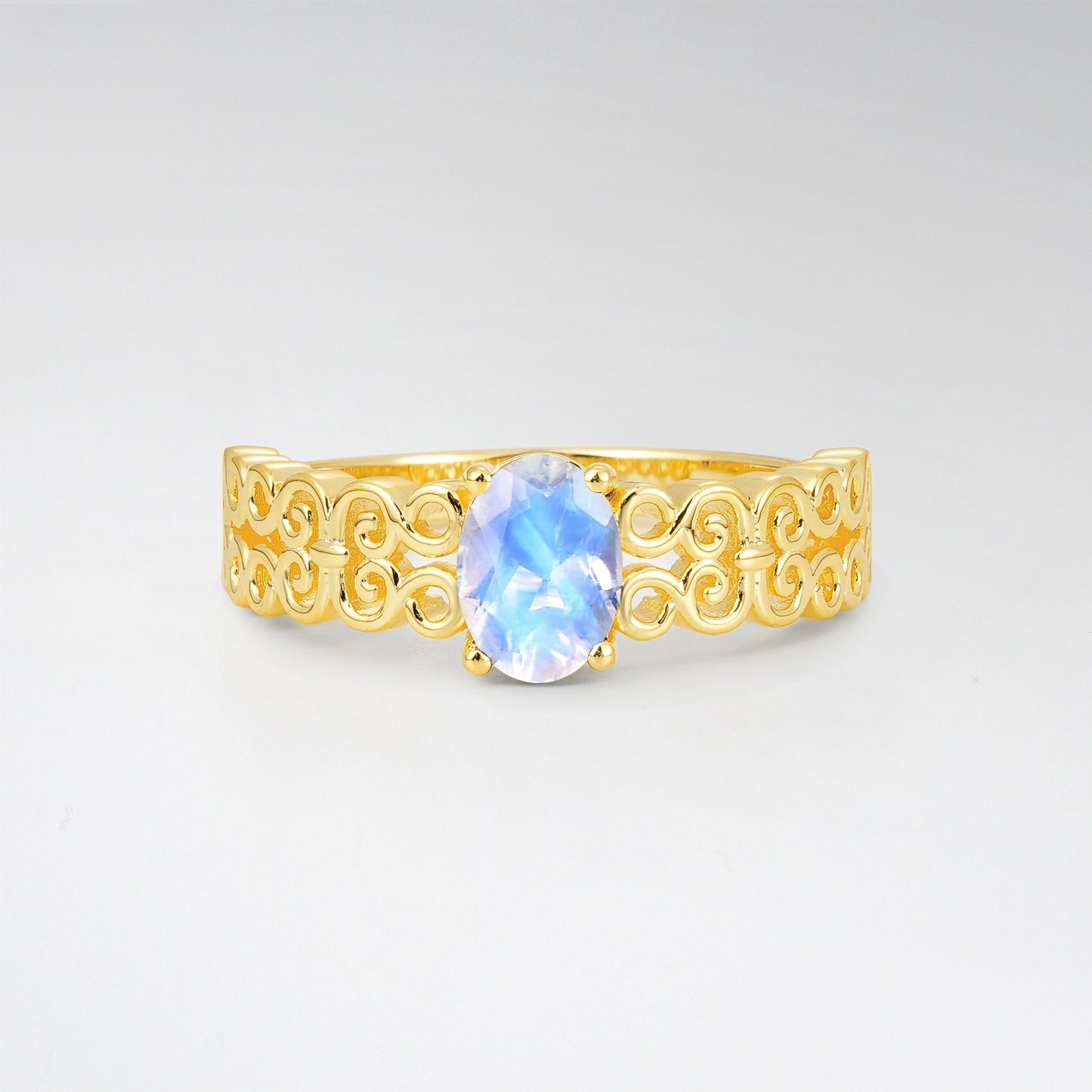 Vintage Oval Cut Ornate Filigree Moonstone Solitaire Ring - Additional view