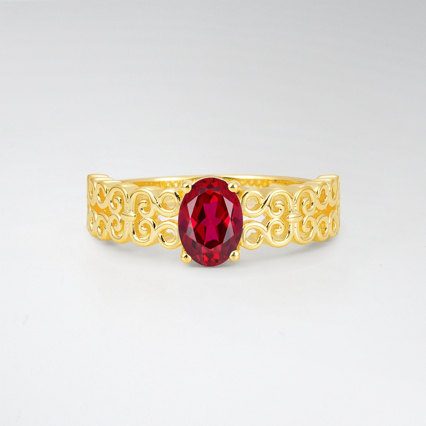 Vintage Oval Cut Ornate Filigree Ruby Solitaire Ring - Additional view
