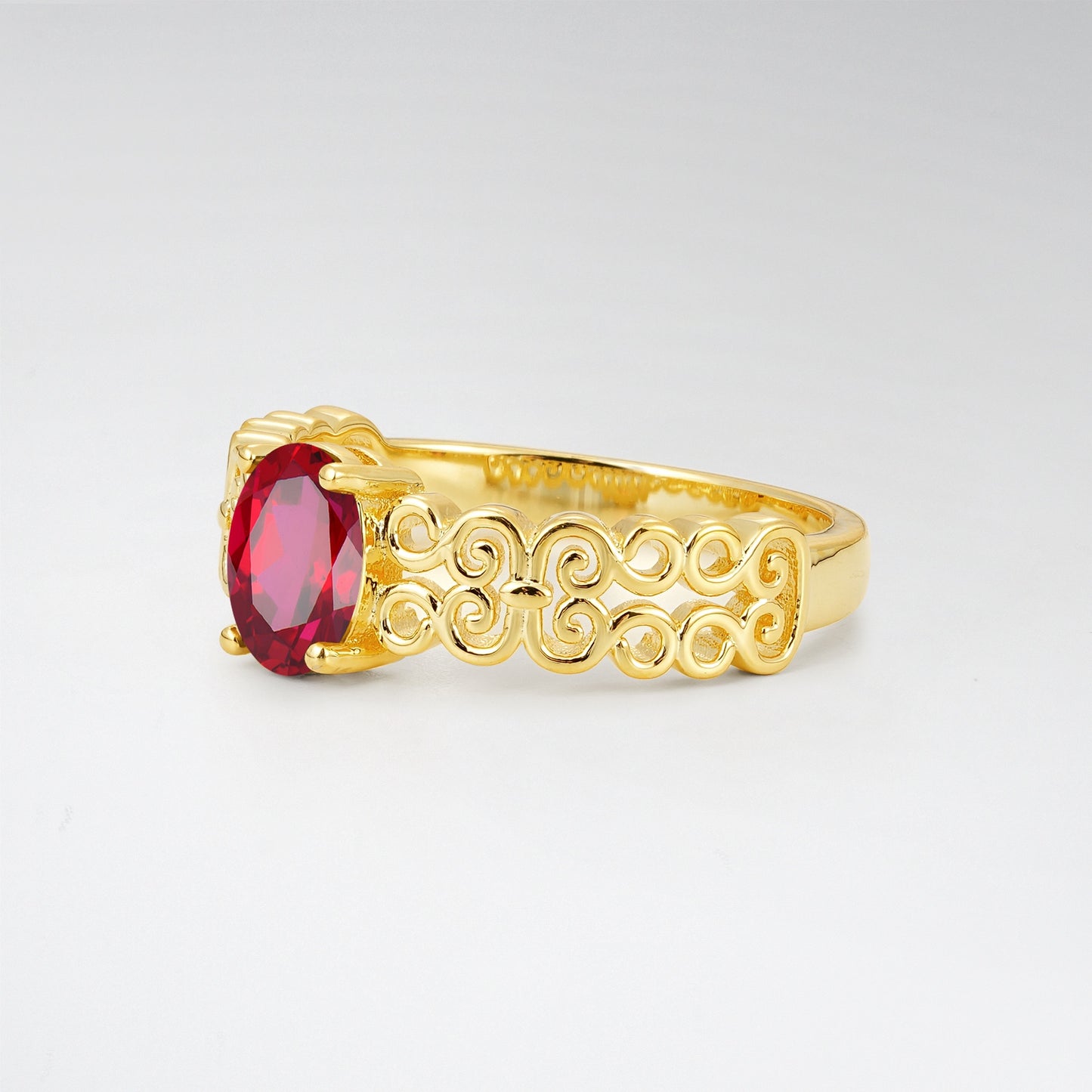 Vintage Oval Cut Ornate Filigree Ruby Solitaire Ring - Additional view