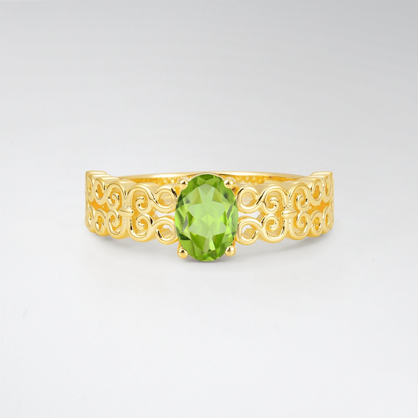 Vintage Oval Cut Ornate Filigree Peridot Solitaire Ring - Additional view