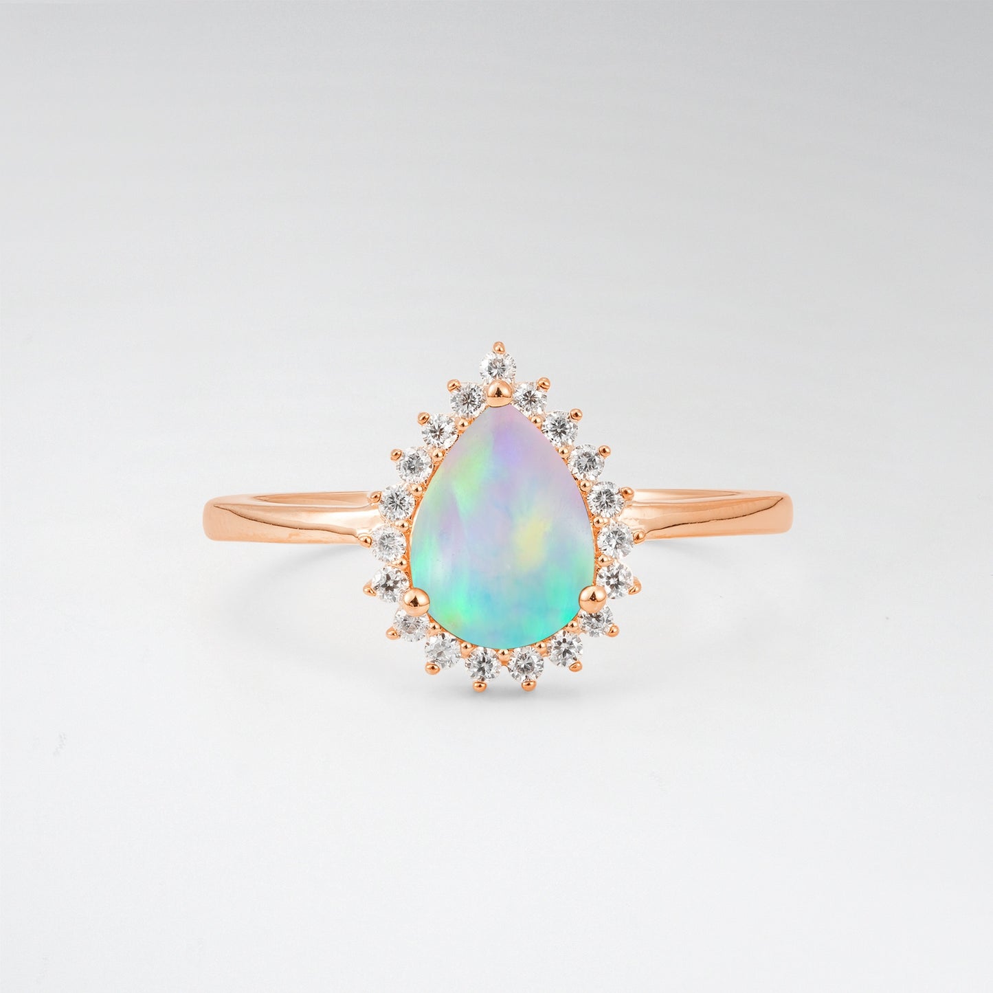 Vintage Art Deco Pear Cut Opal Sunburst Halo Engagement Ring - Additional view