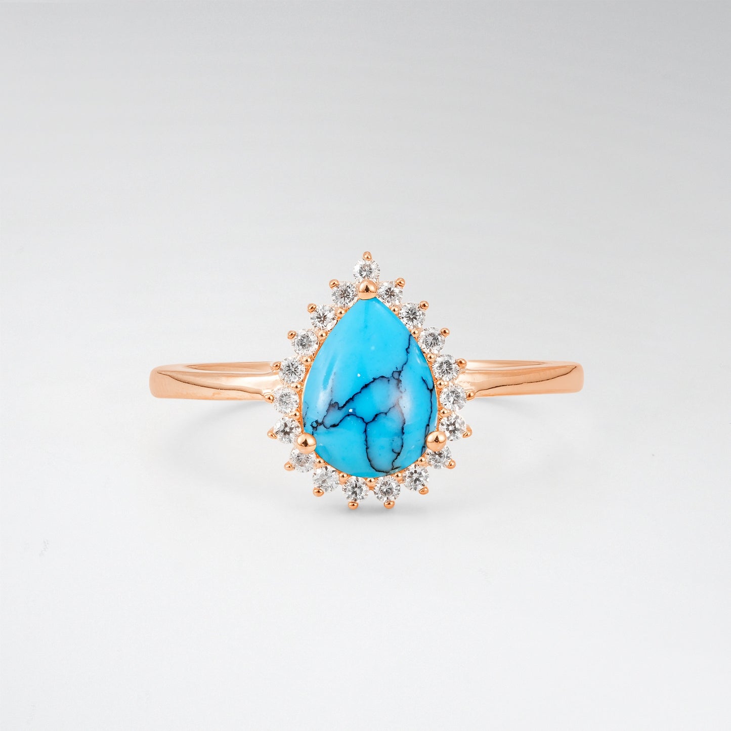 Vintage Art Deco Pear Cut Turquoise Sunburst Halo Engagement Ring - Additional view