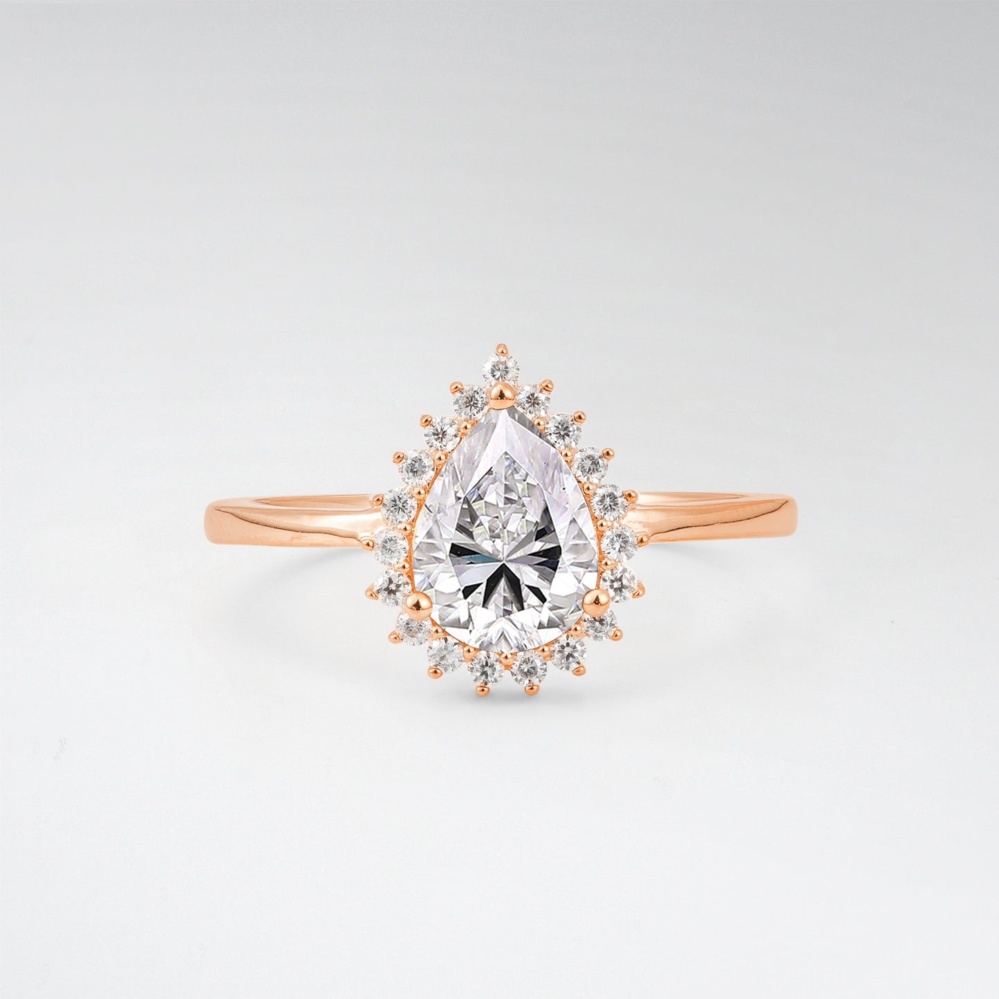 Vintage Art Deco Pear Cut Lab Diamond Sunburst Halo Engagement Ring - Additional view