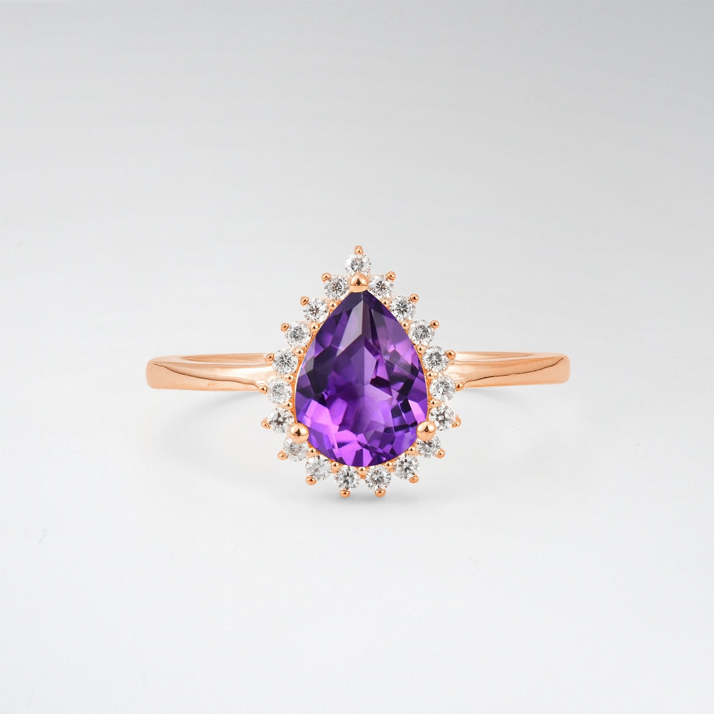 Vintage Art Deco Pear Cut Amethyst Sunburst Halo Engagement Ring - Additional view