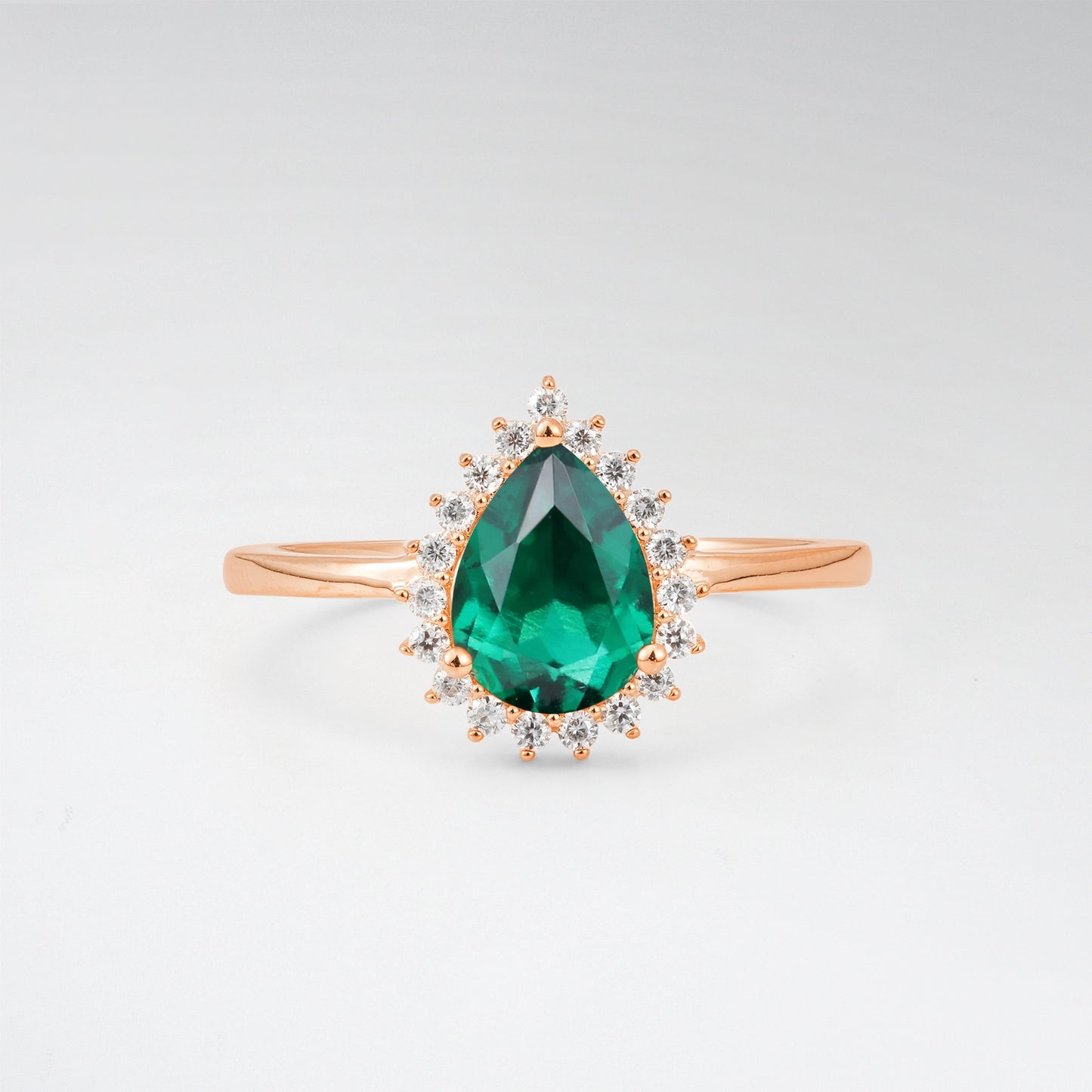 Vintage Art Deco Pear Cut Emerald Sunburst Halo Engagement Ring - Additional view