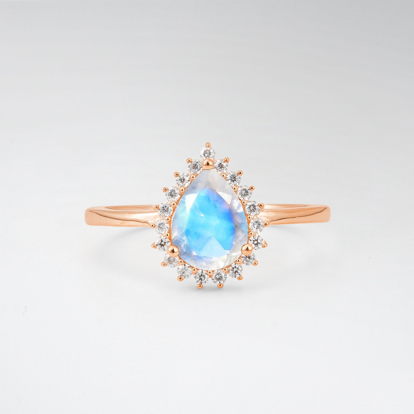 Vintage Art Deco Pear Cut Moonstone Sunburst Halo Engagement Ring - Additional view