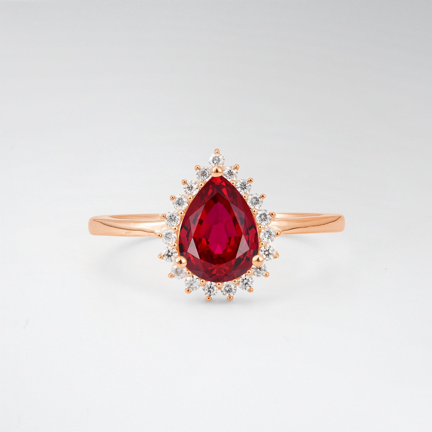 Vintage Art Deco Pear Cut Ruby Sunburst Halo Engagement Ring - Additional view