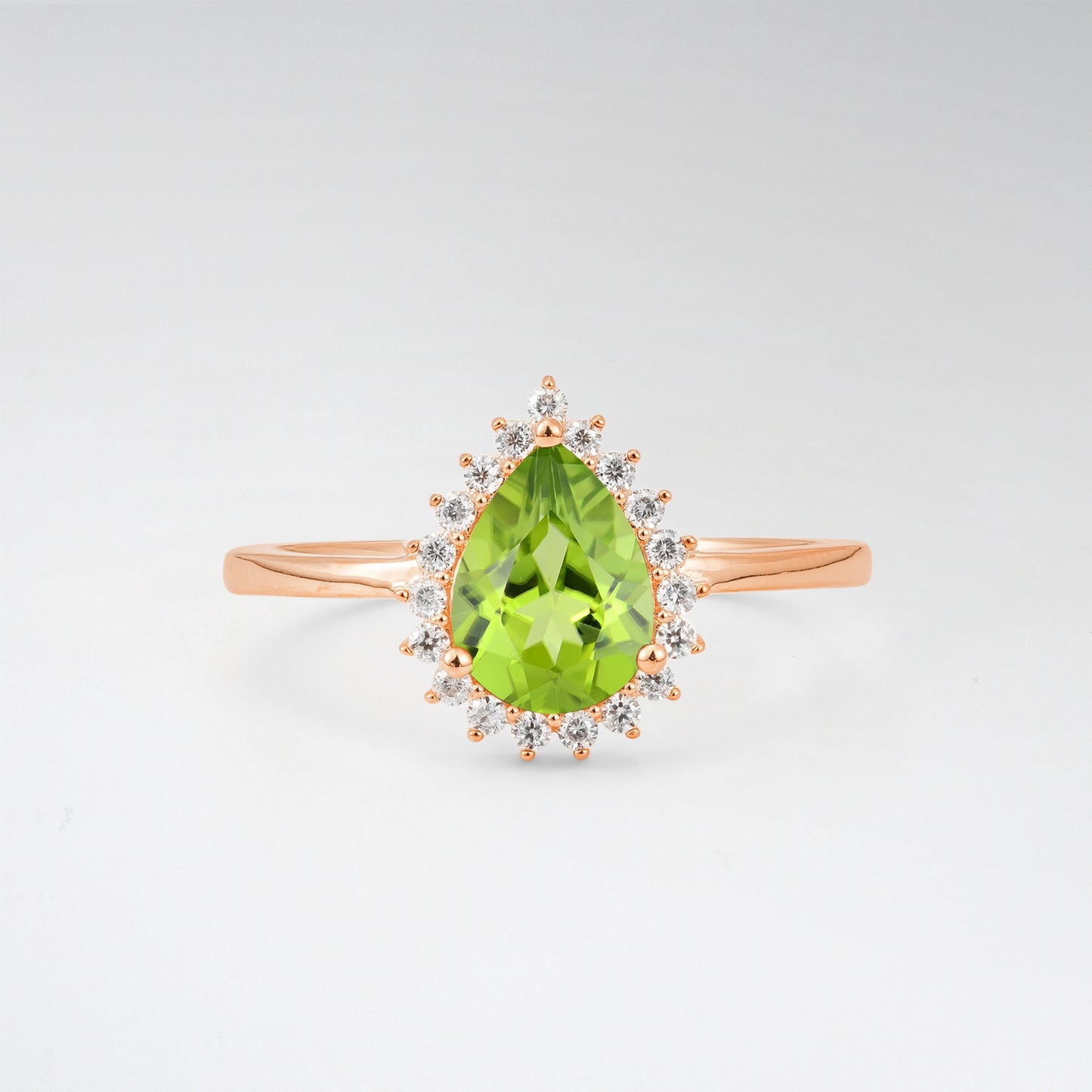 Vintage Art Deco Pear Cut Peridot Sunburst Halo Engagement Ring - Additional view
