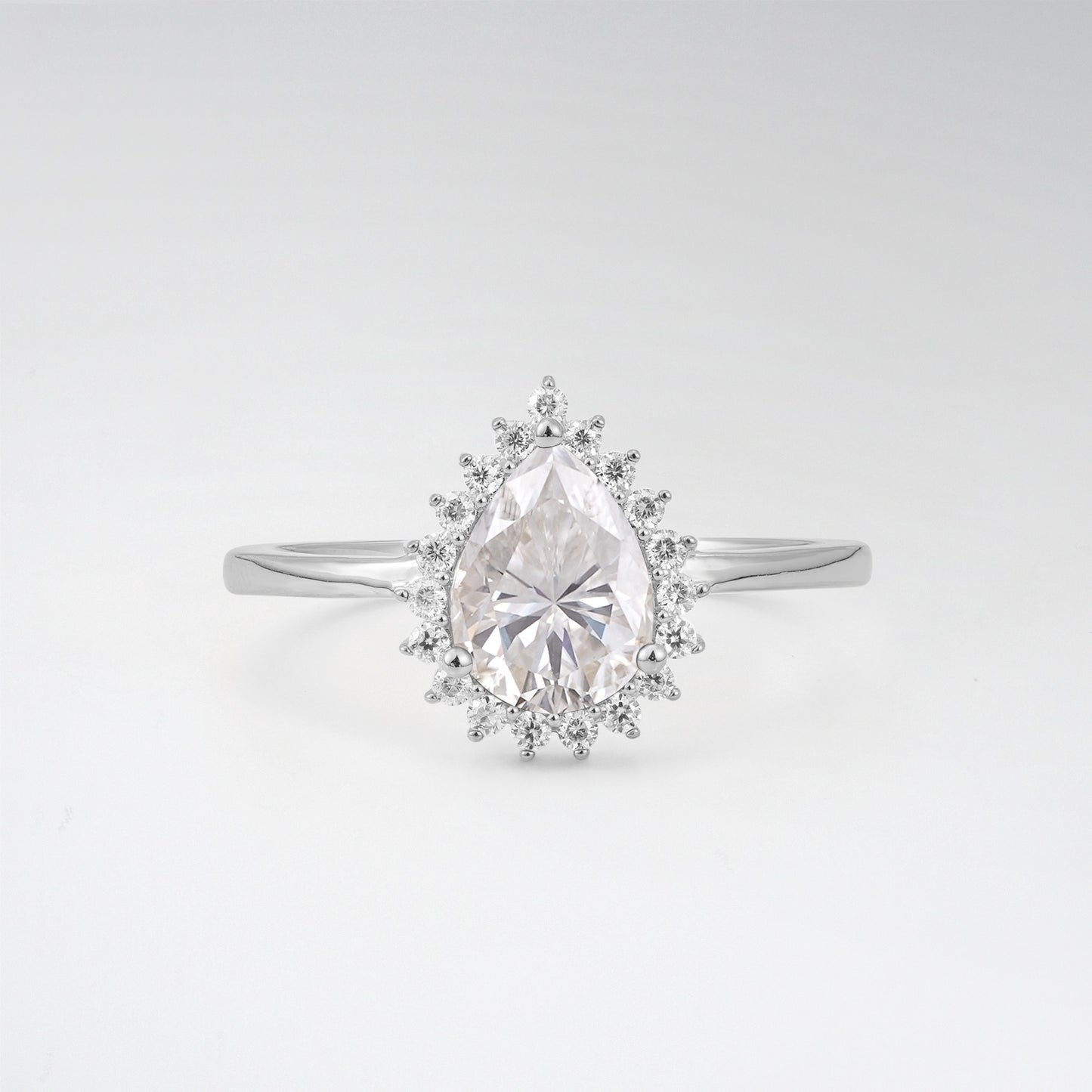 Vintage Art Deco Pear Cut Moissanite Sunburst Halo Engagement Ring - Additional view