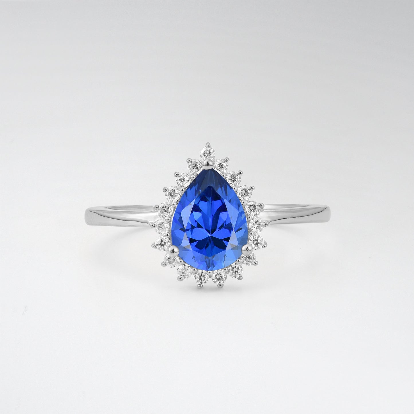 Vintage Art Deco Pear Cut Sapphire Sunburst Halo Engagement Ring - Additional view