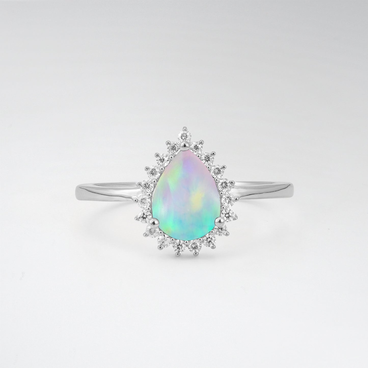 Vintage Art Deco Pear Cut Opal Sunburst Halo Engagement Ring - Additional view