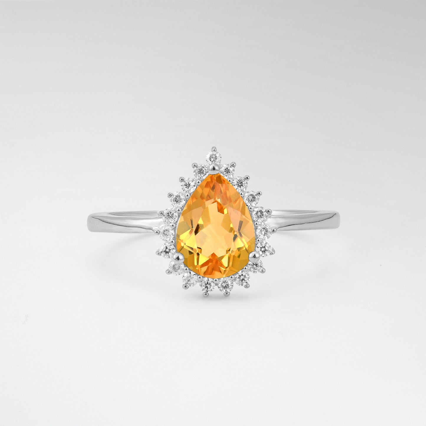 Vintage Art Deco Pear Cut Citrine Sunburst Halo Engagement Ring - Additional view