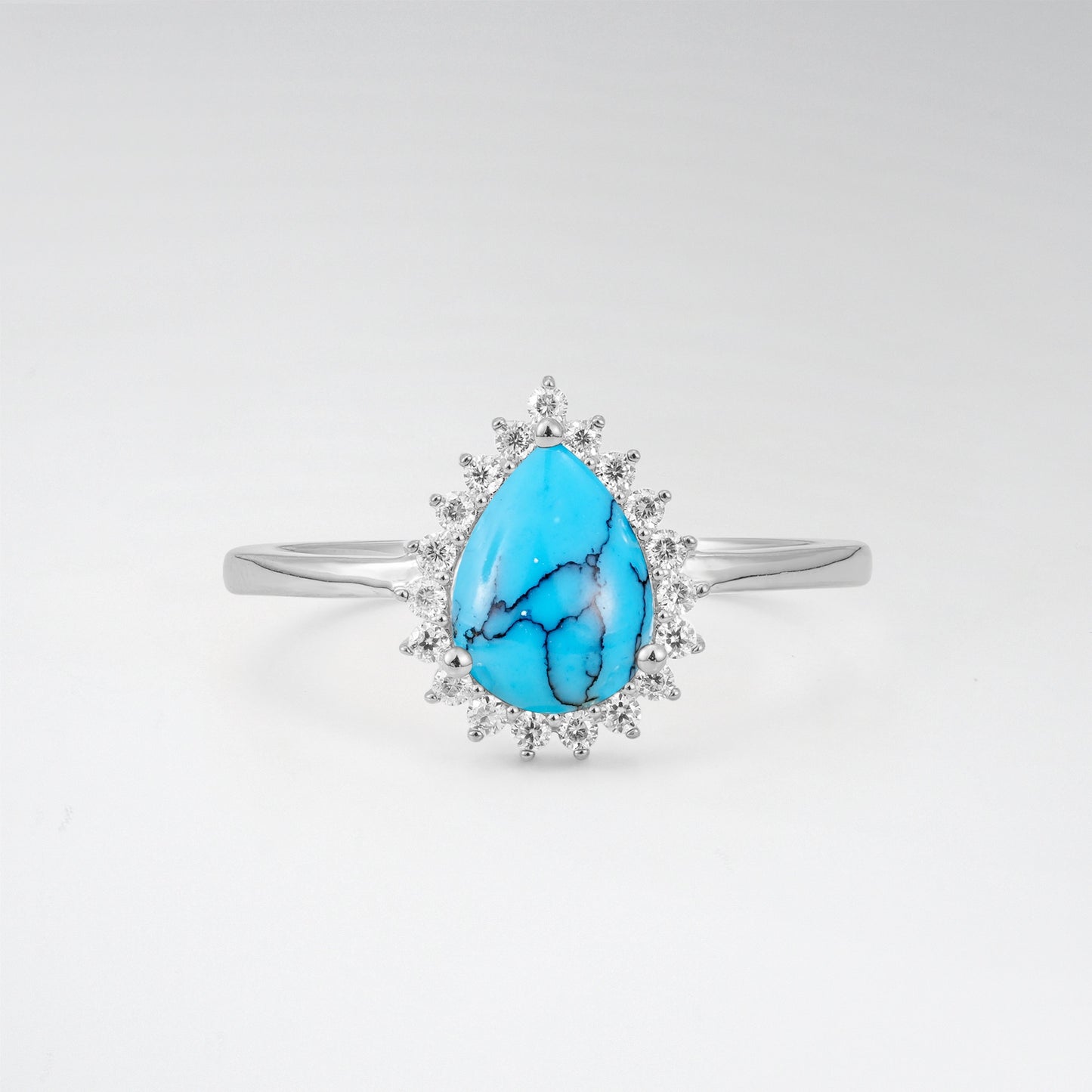 Vintage Art Deco Pear Cut Turquoise Sunburst Halo Engagement Ring - Additional view