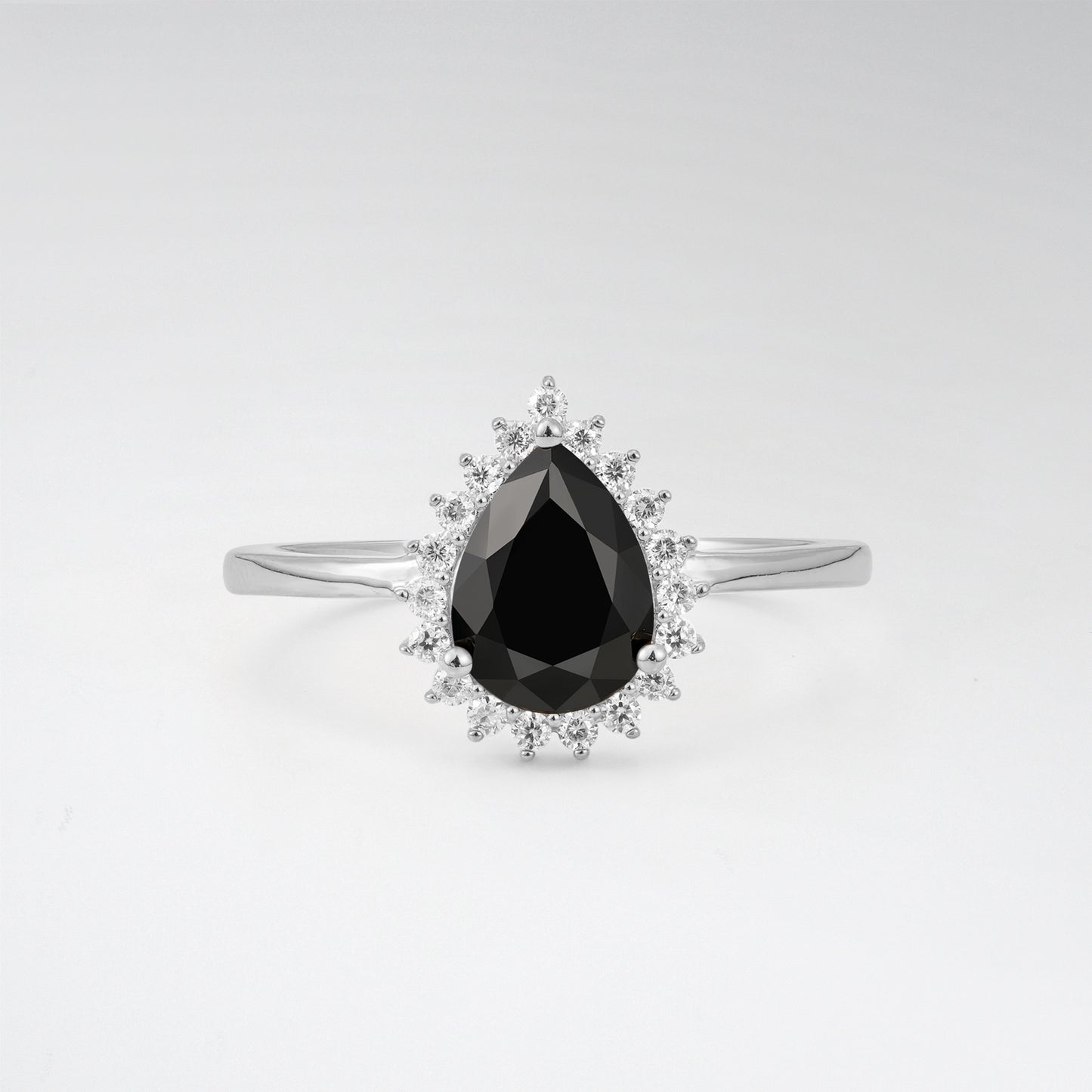 Vintage Art Deco Pear Cut Black Onyx Sunburst Halo Engagement Ring - Additional view