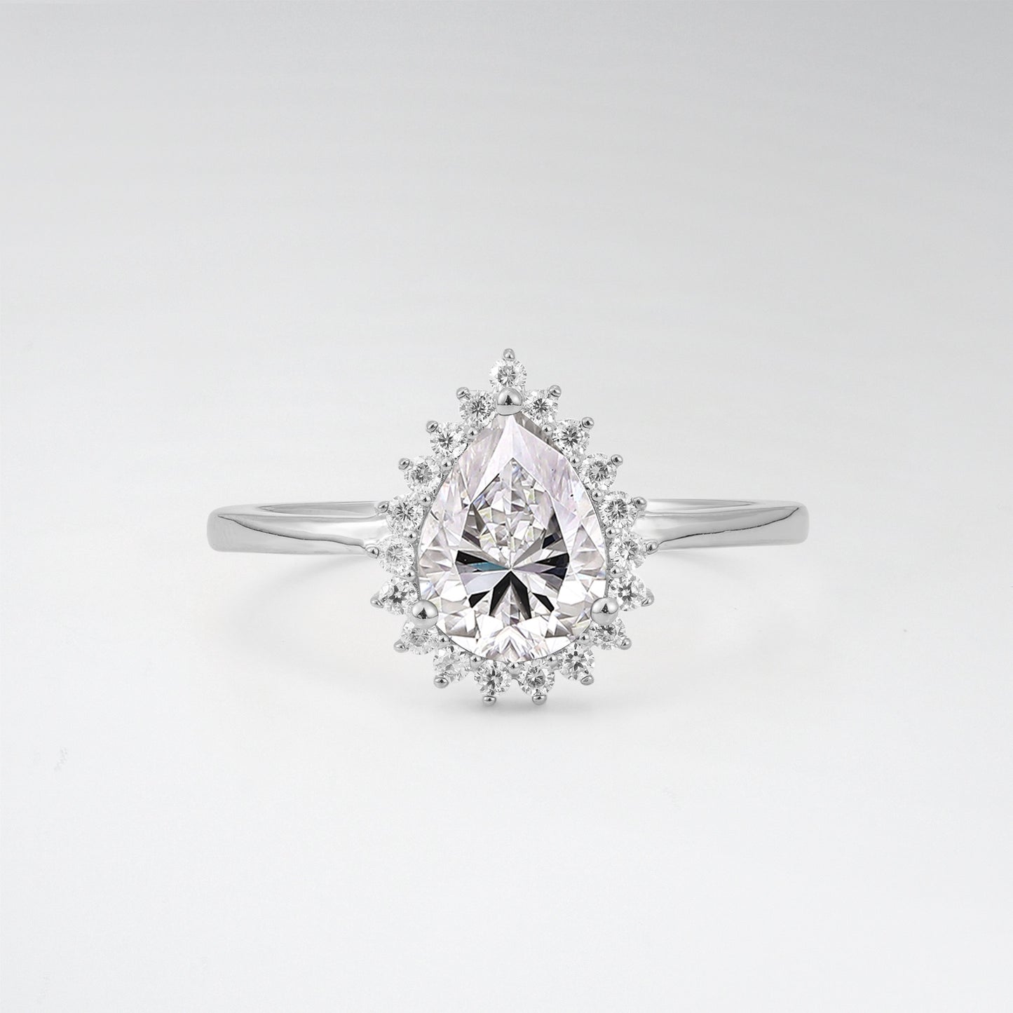 Vintage Art Deco Pear Cut Lab Diamond Sunburst Halo Engagement Ring - Additional view