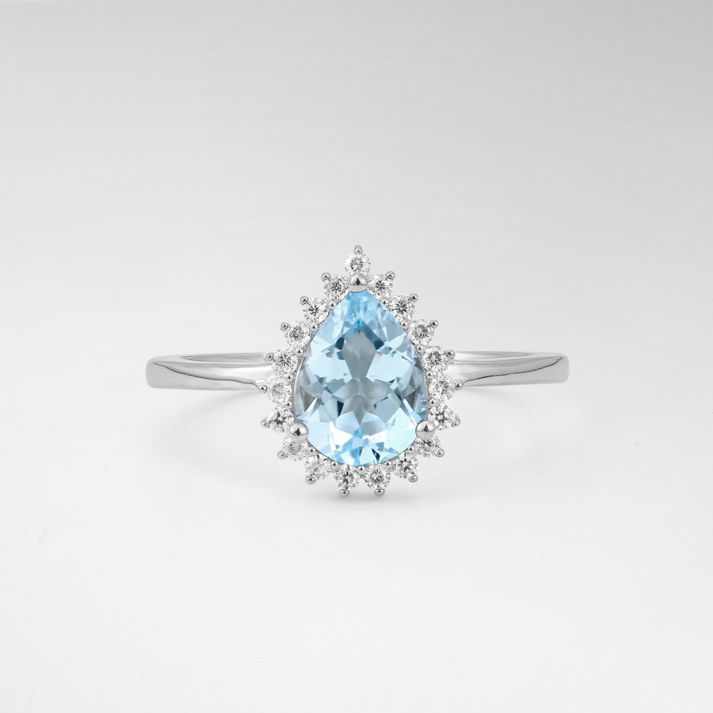 Vintage Art Deco Pear Cut Aquamarine Sunburst Halo Engagement Ring - Additional view