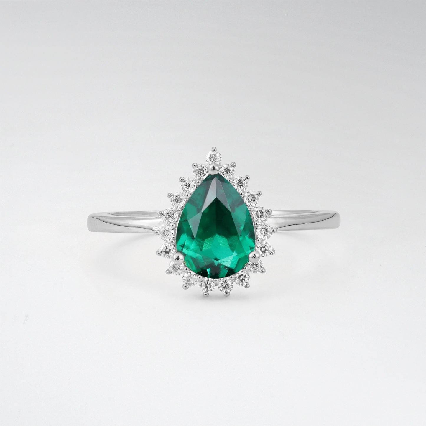 Vintage Art Deco Pear Cut Emerald Sunburst Halo Engagement Ring - Additional view