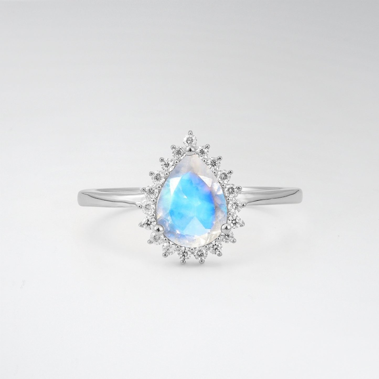 Vintage Art Deco Pear Cut Moonstone Sunburst Halo Engagement Ring - Additional view